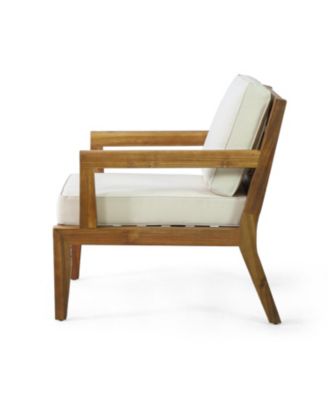 Acacia Patio Club Chairs (Set of 2), Teak Finish, Beige Cushions