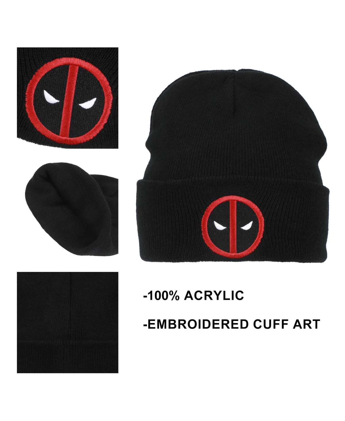 Marvel Men's Deadpool Logo Embroidery Acrylic Knit Standard Cuff Beanie