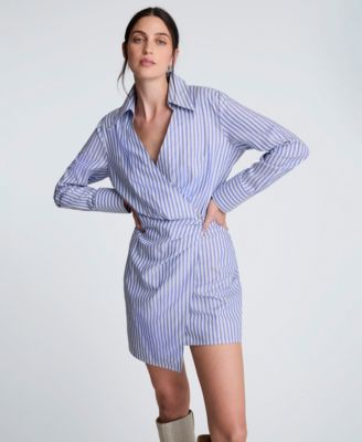 Kenneth Cole - Women's Asymmetrical Striped Wrap Shirtdress