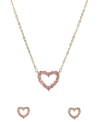 Gold-Tone Cubic Zirconia Heart Pendant Necklace and Matching Earrings Set