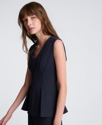 Women's Pinstripe V-Neck Peplum Top