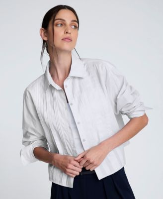 Women's Cropped Tuxedo Style Blue Button Down