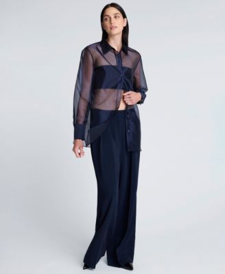 Women's Oversized Organza Long-Sleeve Top