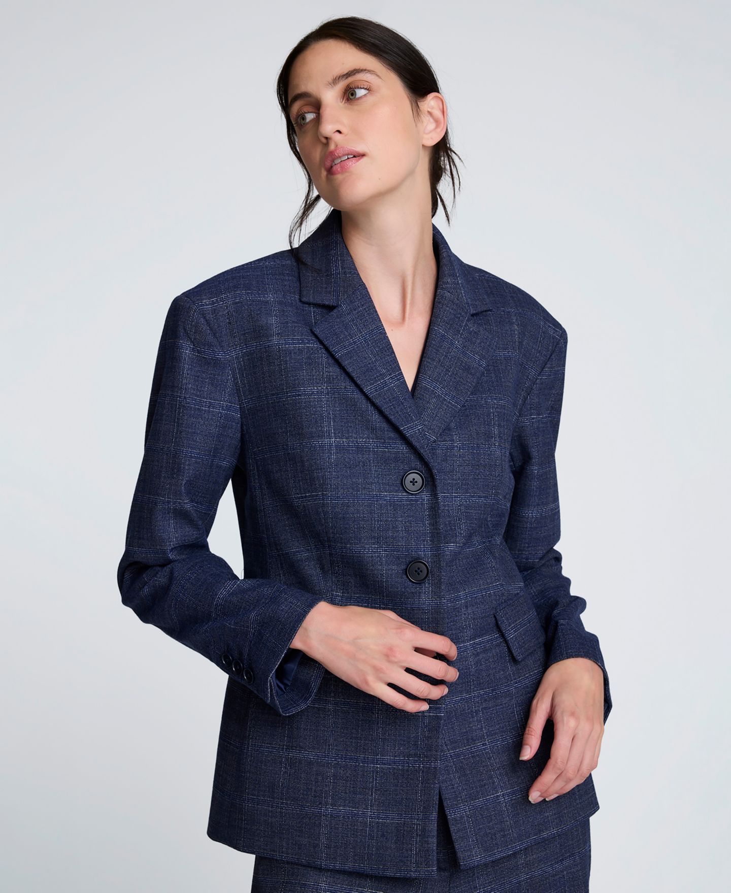 Женский пиджак Kenneth Cole Plaid Three-Button Blazer, цвет: Тёмно-синий разноцветный — фото 4