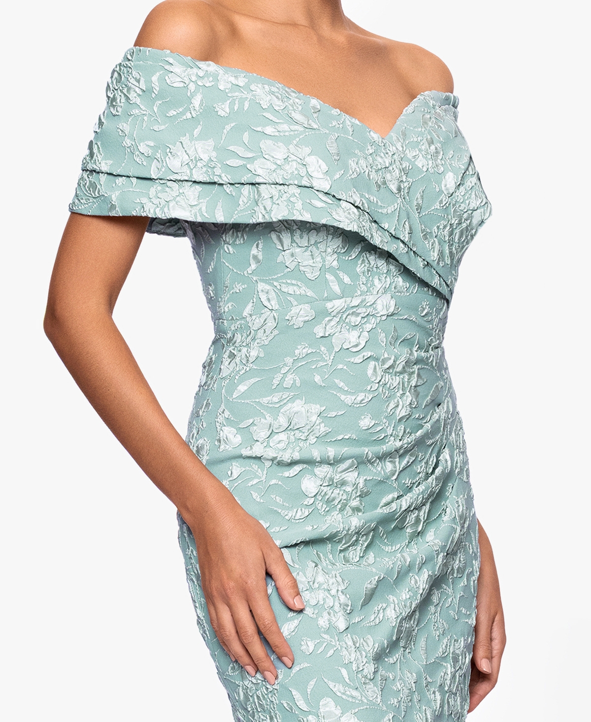 Betsy & Adam Women's Long Off-the-shoulder Dress In Blue