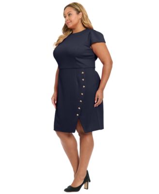 Plus-Size Short-Sleeve Button-Skirt Sheath Dress