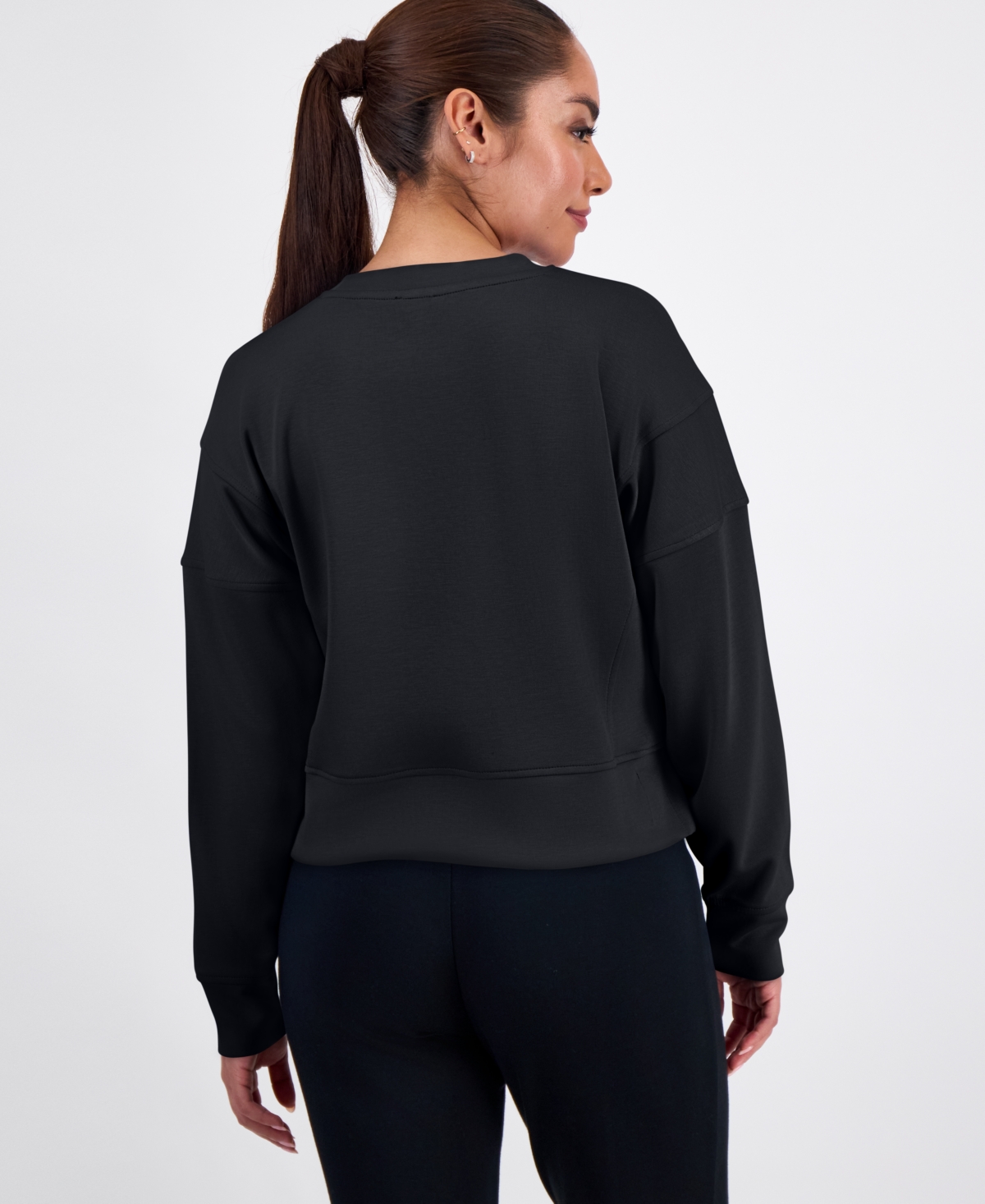 Inc International Concepts Petite Crewneck Long-sleeve Sweatshirt, Macy's Exclusive In Black