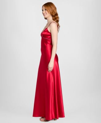 Juniors' Embellished V-Neck Sleeveless Gown