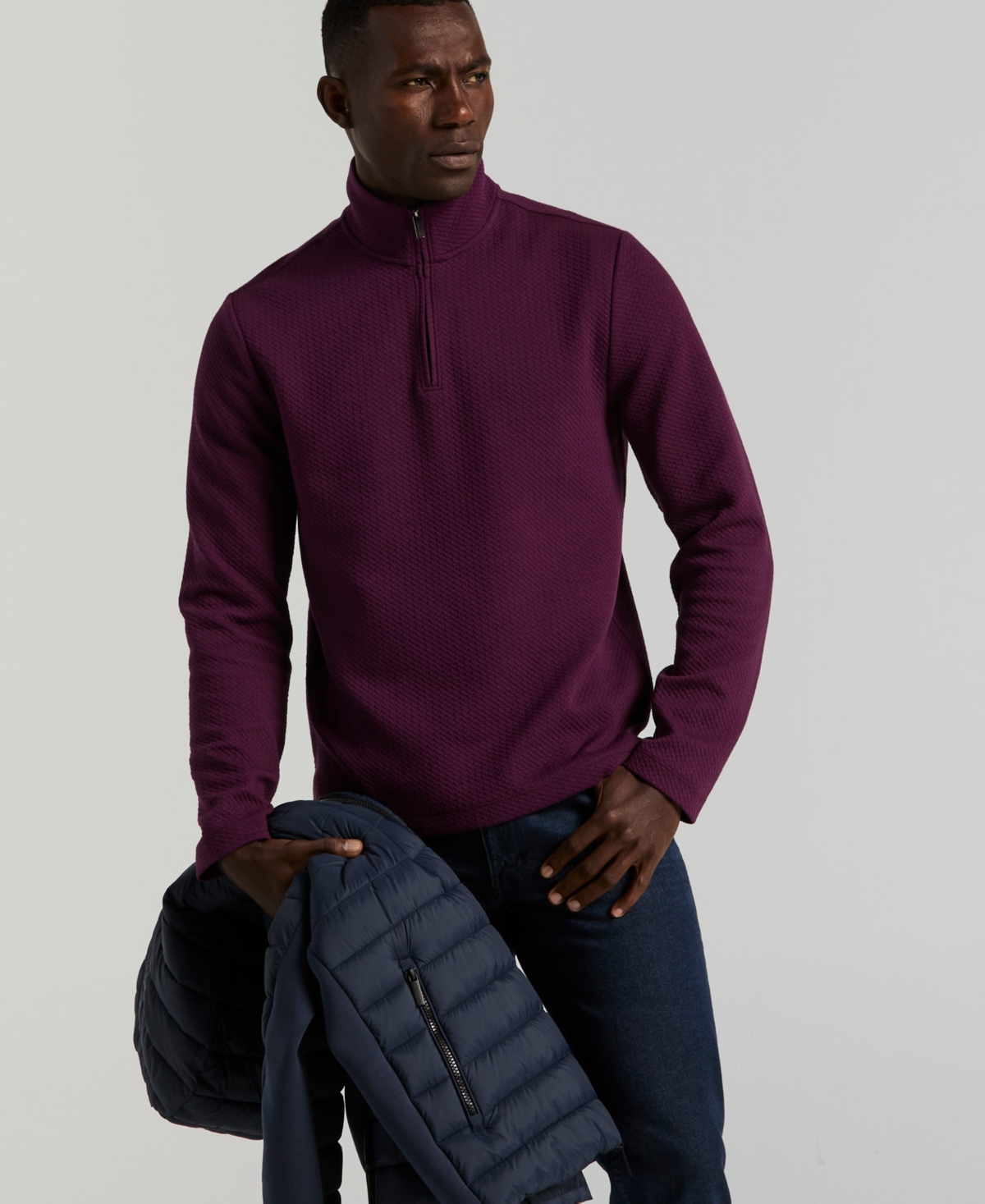 Perry Ellis Men's Long-Sleeve Textured Quarter-Zip Sweater