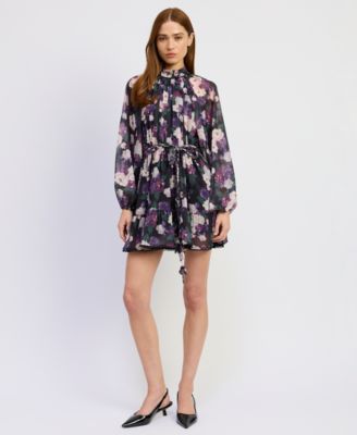 Women's Long-Sleeve Turtle Neck A-Line Mini Dress