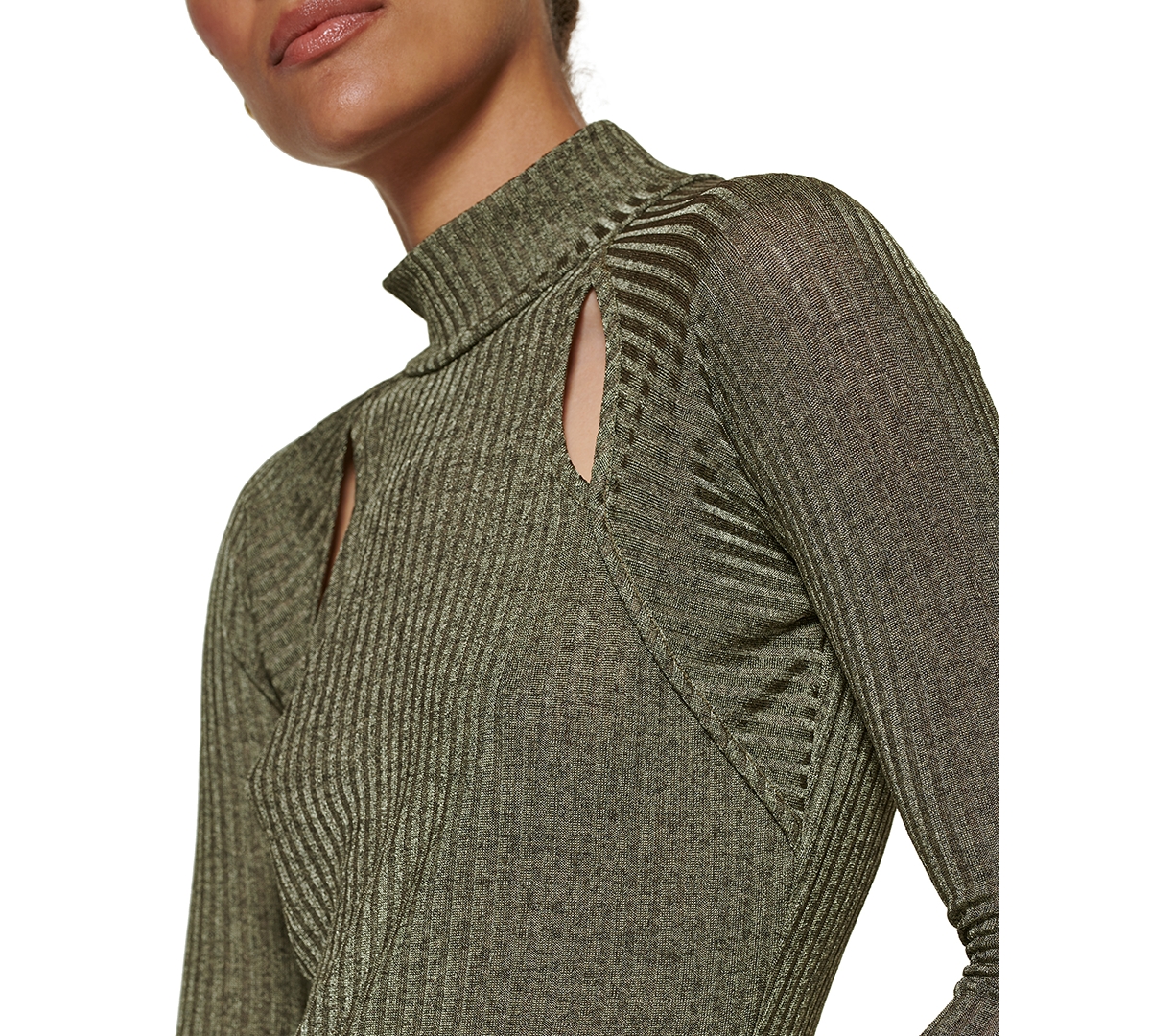 Dkny Petite Long-sleeve Tie Neck Blouse In Green