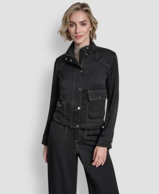 DKNY - Women's Top Stitch Glazed High Mock Neck Dressing Jacket