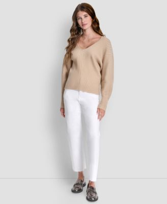 Women's V-Neck Long-Sleeve Rib-Knit Sweater 
