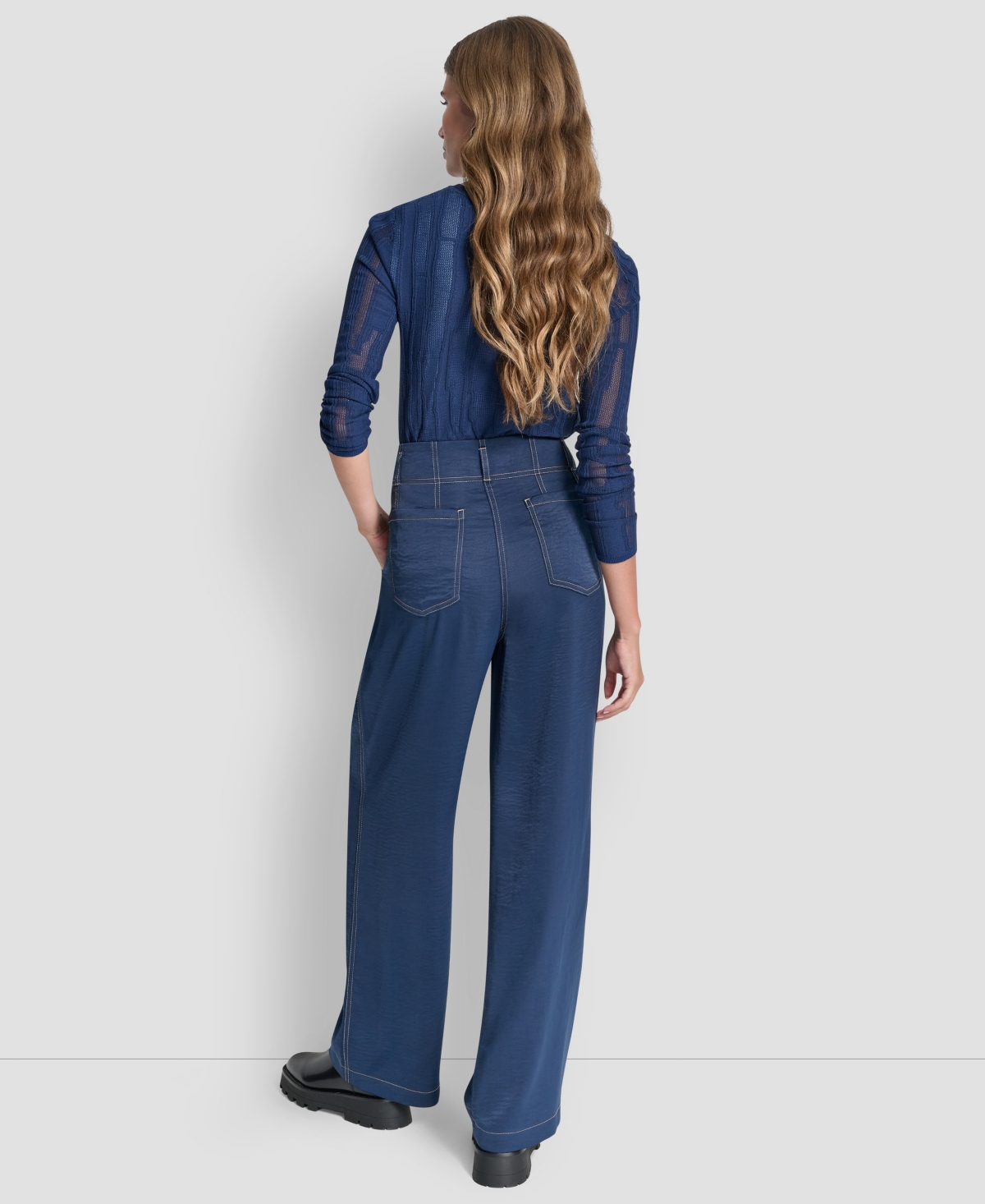 Dkny Women's Top Stitch Glazed Dressing Trousers In Blue
