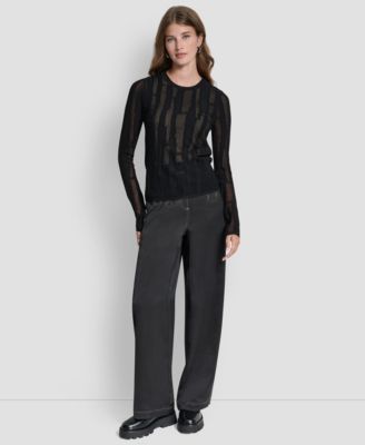 Women's Long-Sleeve Double Layer Mixed Stitch Sweater