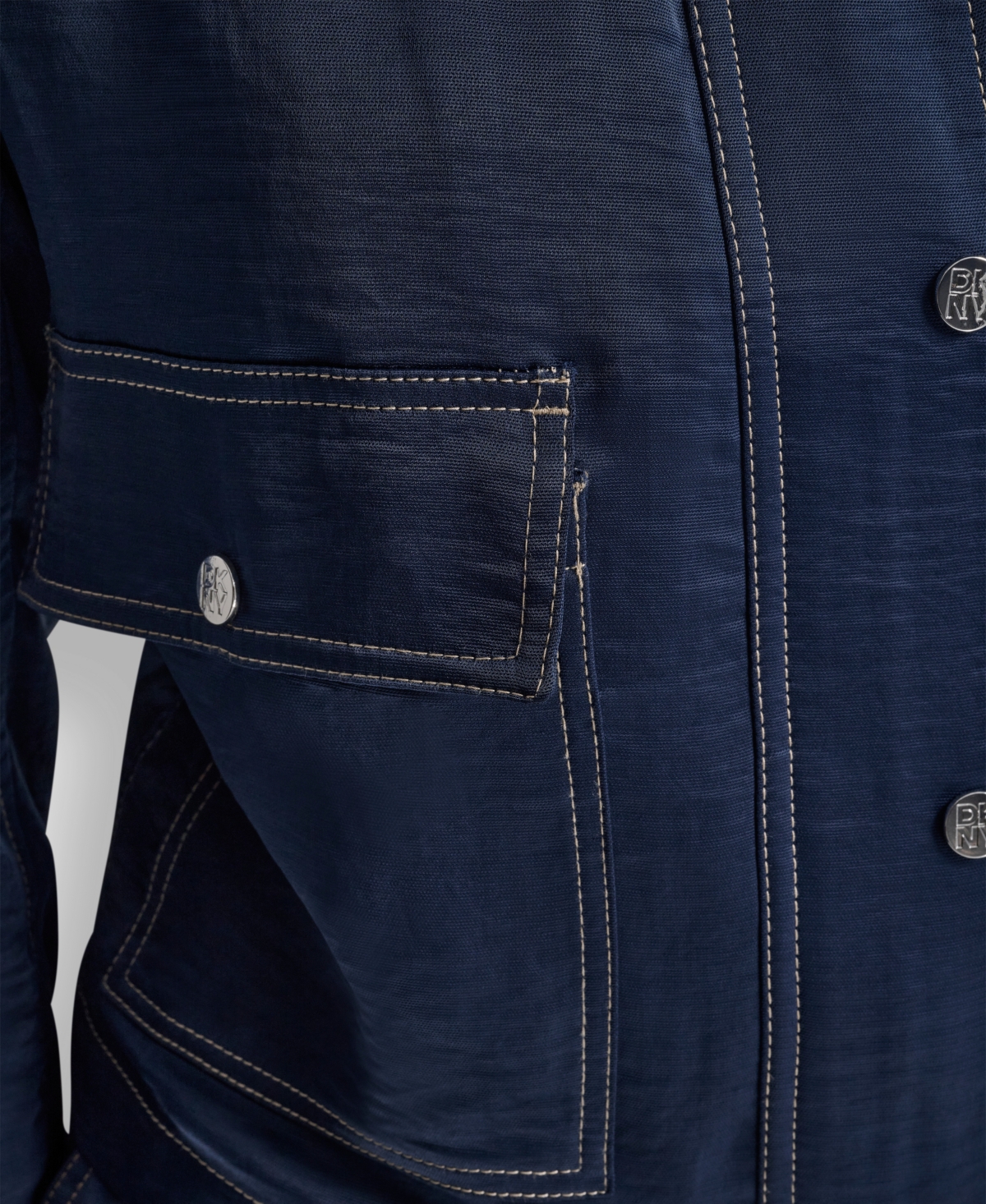 Dkny Women's Top Stitch Glazed High Mock Neck Dressing Jacket In Blue