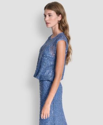 Women's Sleeveless Bubble Hem Sequin Knit Top