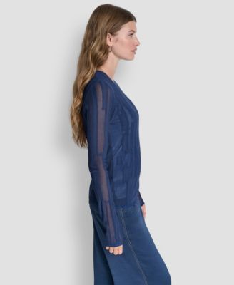 Women's Long-Sleeve Double Layer Mixed Stitch Sweater