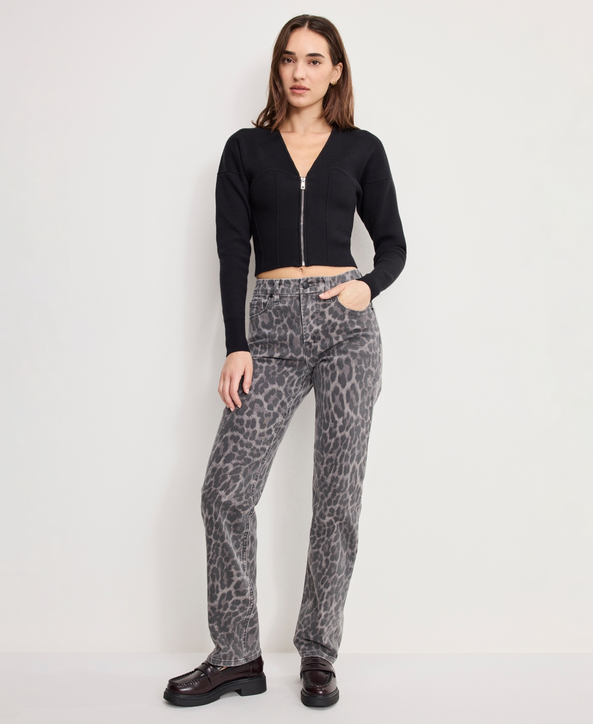 Good American Women's V-Neck Front Zipper Sweater