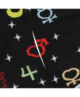 Women's Cosmic Symbols & Cats 3-Pair Lettuce Edge Casual Quarter Crew Socks