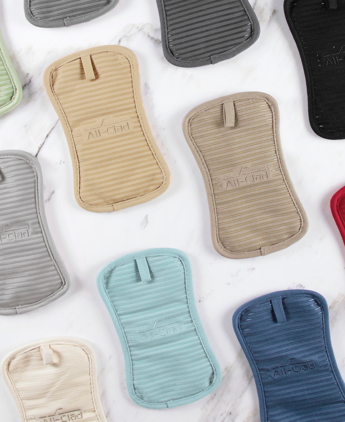 All-Clad Ribbed Silicone Cotton Twill Potholders, Set of 4