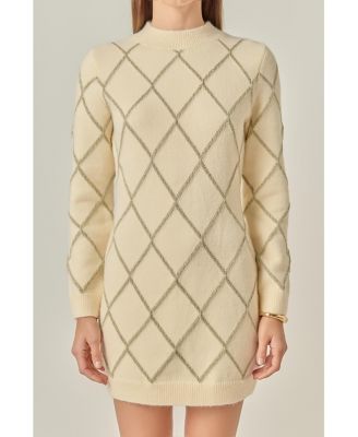 Women's Knit Dress Featuring a Lurex Argyle Pattern
