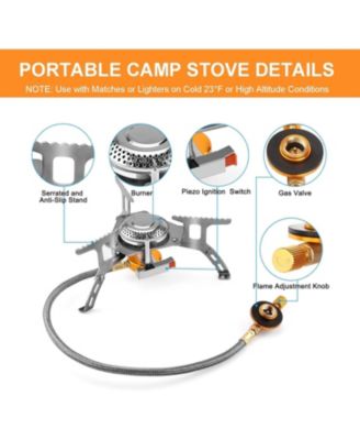 Camping Gas Stove, 3700W Portable Backpacking Stove with Piezo Ignition, Portable Burner, Camping Stove Adapter and Carrying Case for Outdoor Cooking