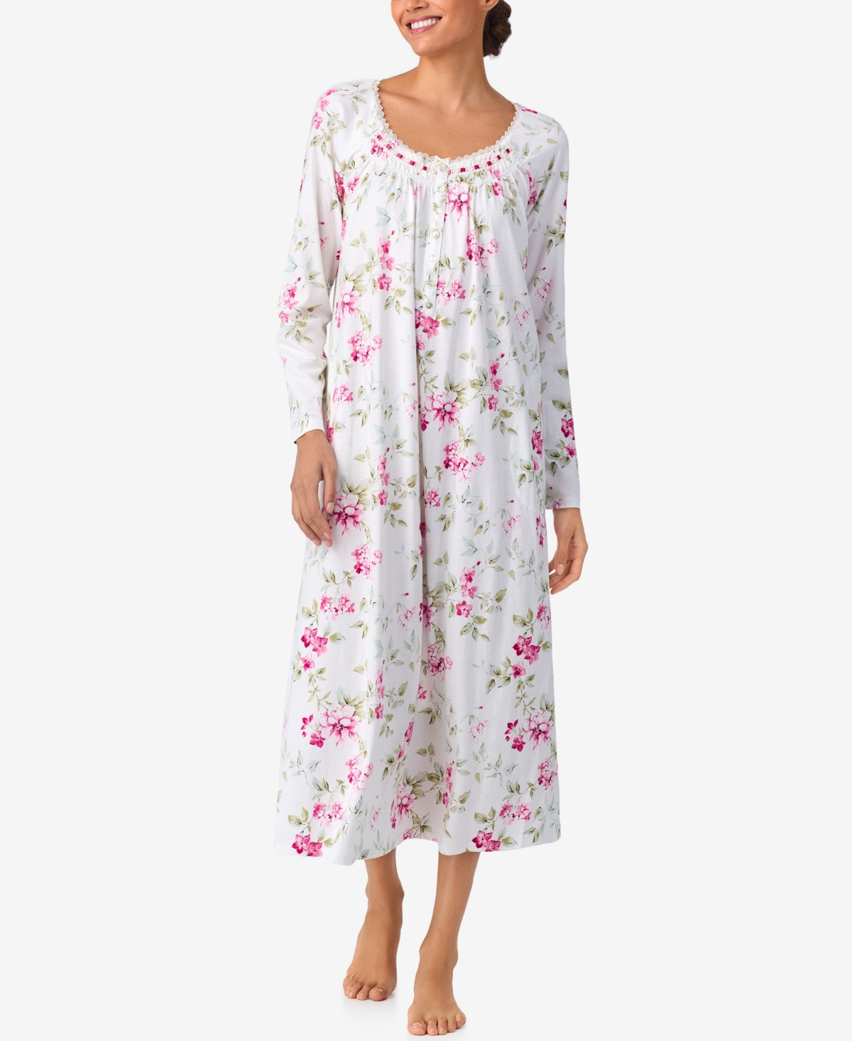 Aria Women's Long Sleeve Brushed Cotton Ballet Nightgown In White