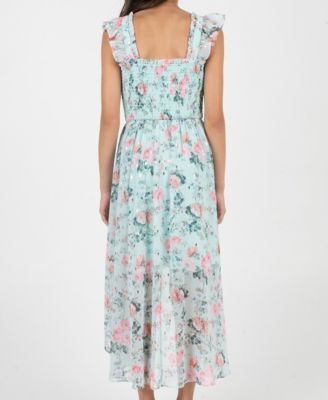 Girls 7-16 Floral Lurex Chiffon Smocked Dress