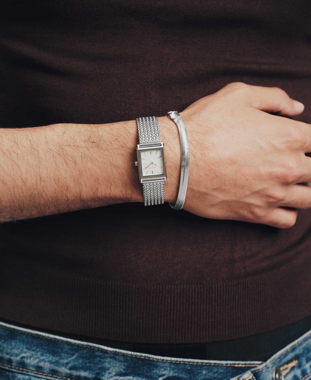 Breda Women's 'Virgil Tethered' Silver Stainless Steel Mesh Watch, 20mm