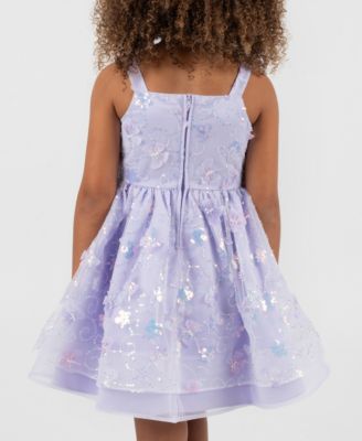 Girls 2T-6X All-Over Sequin and 3D Flowers Dress