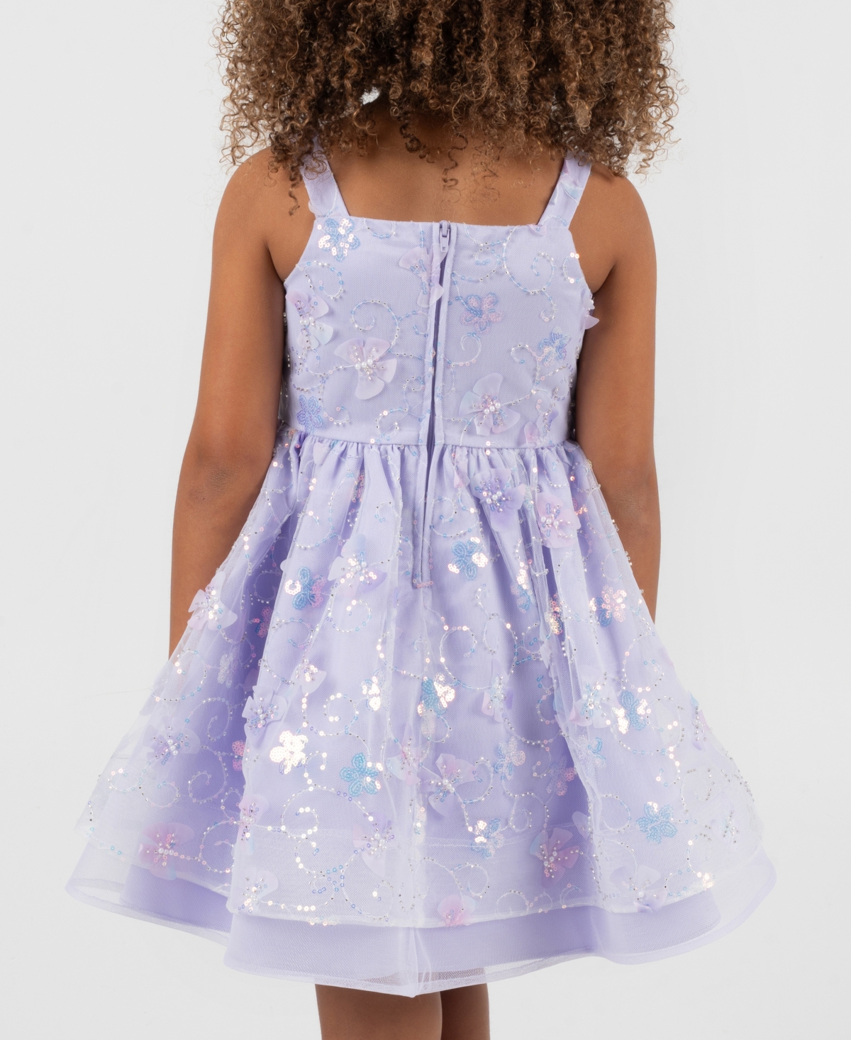 Rare Editions Girls 2T-6X All-Over Sequin and 3D Flowers Dress