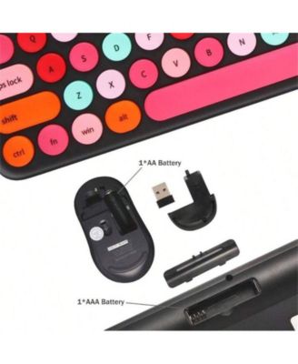 Wireless Keyboard & Mouse Combo, Typewriter Style with Round Keycaps, 2.4GHz for Computer, Desktop, Laptop - Black Colorful