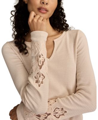Women's Cutwork Notch Neck Top