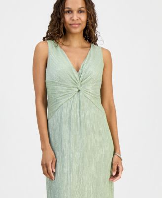 Petite Metallic V-Neck Twist-Front Gown