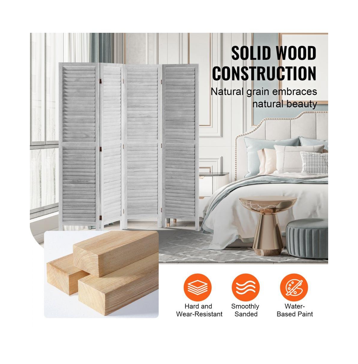Slickblue 4-Panel Wooden Room Divider Folding Privacy Screen Indoor