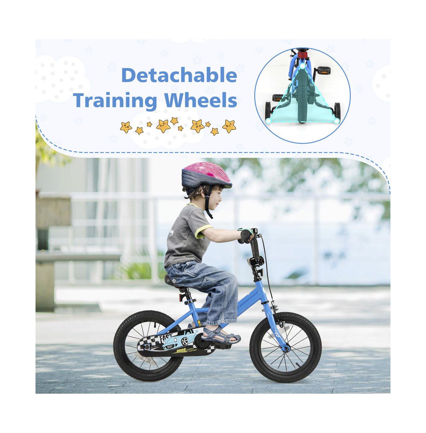 Детская игрушка SUGIFT 14 Inch Kids Bike with Removable Training Wheels Ages 3-5, цвет: Синий — фото 6