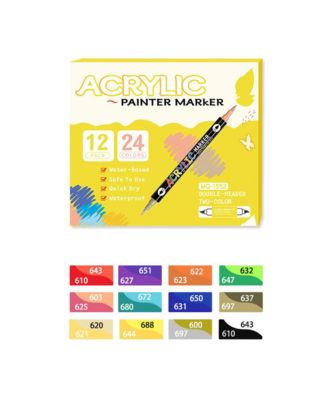 24 Colors Double-Ended Two-Color Soft-Tip Acrylic Marker Pen, Waterproof Graffiti Painting Pen for Rock, Egg, Wood, Ceramic Painting Pen