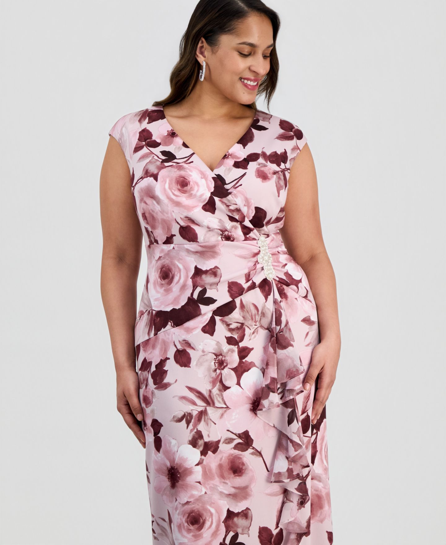 Женское платье Connected Plus Size Floral-Print Surplice-Neck Gown, цвет: Розовато-лиловый розовый — фото 3