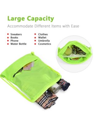 Drawstring Backpack String Bag Foldable Sports Sack with Zipper Pocket-Green
