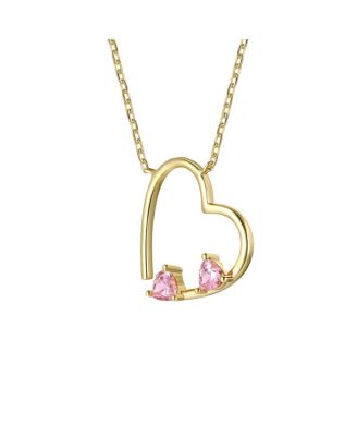 14k Gold Plated Pink Cubic Zirconia Open Heart Layering Necklace