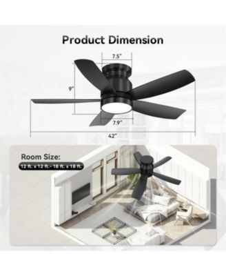 42-inch Modern Black 5-Blade Ceiling Fan With 6-Speed Adjustable Wind Speed and Light Kit