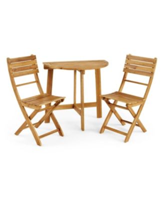 Outdoor Acacia Wood 3 Piece Half Round Folding Bistro Set Natural