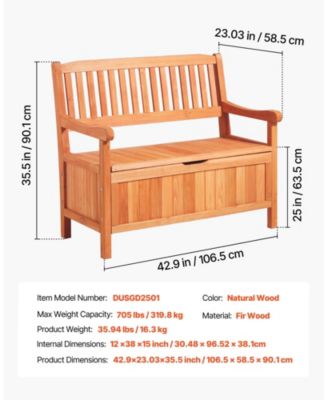 33 Gal Outdoor Wooden Storage Bench with Deck Box Seating