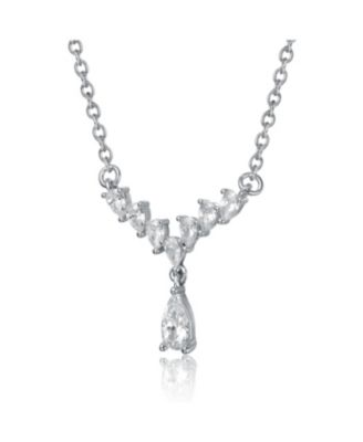 Sterling Silver White Gold Plated with Clear Graduated Cubic Zirconia Y-Necklace