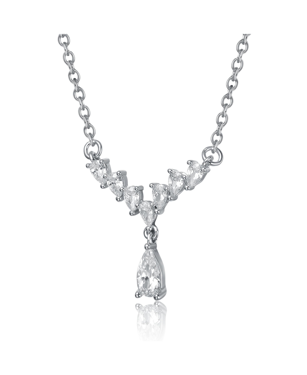 Sterling Silver White Gold Plated with Clear Graduated Cubic Zirconia Y-Necklace