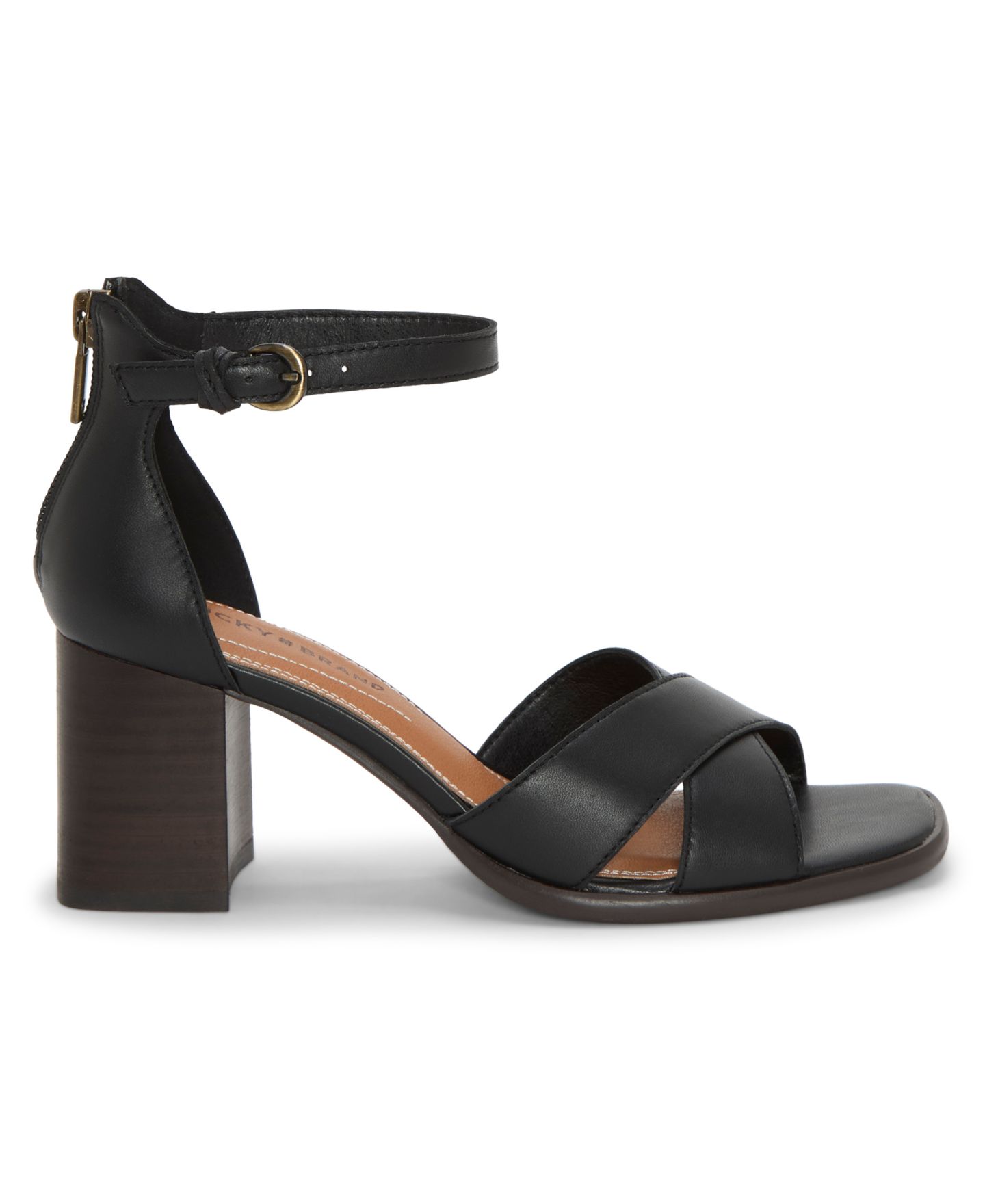 Женские сандалии Lucky Brand Herrika Stacked Heel Crisscross Dress Sandals, цвет: Чёрный гладкий кожаный — фото 2