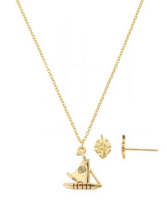 Gold Plated Moana Canoe Pendant Necklace and Earring Set