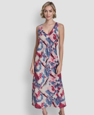 DKNY - Women's Sleeveless V-Neck Panel Printed Dress