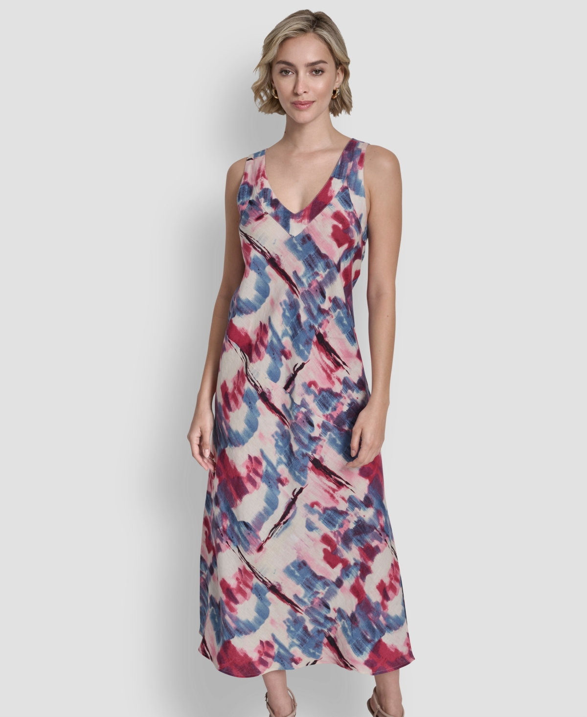 Dkny Women's Sleeveless V-neck Panel Printed Dress In Multi